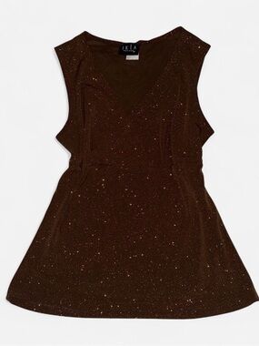 JKLA Sparkle V-Neck Brown Sleeveless Top